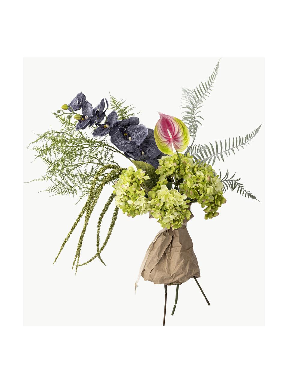 Bouquet de fleurs artificielles Poetry, Plastique, polyester, métal, Tons bleus et verts, rose, long. 80 cm