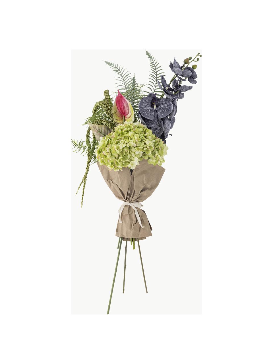 Bouquet de fleurs artificielles Poetry, Plastique, polyester, métal, Tons bleus et verts, rose, long. 80 cm