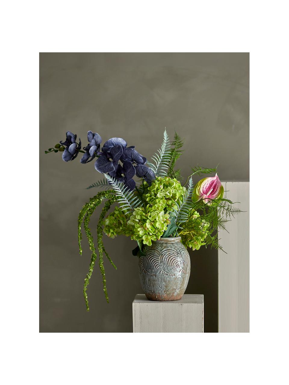 Bouquet de fleurs artificielles Poetry, Plastique, polyester, métal, Tons bleus et verts, rose, long. 80 cm