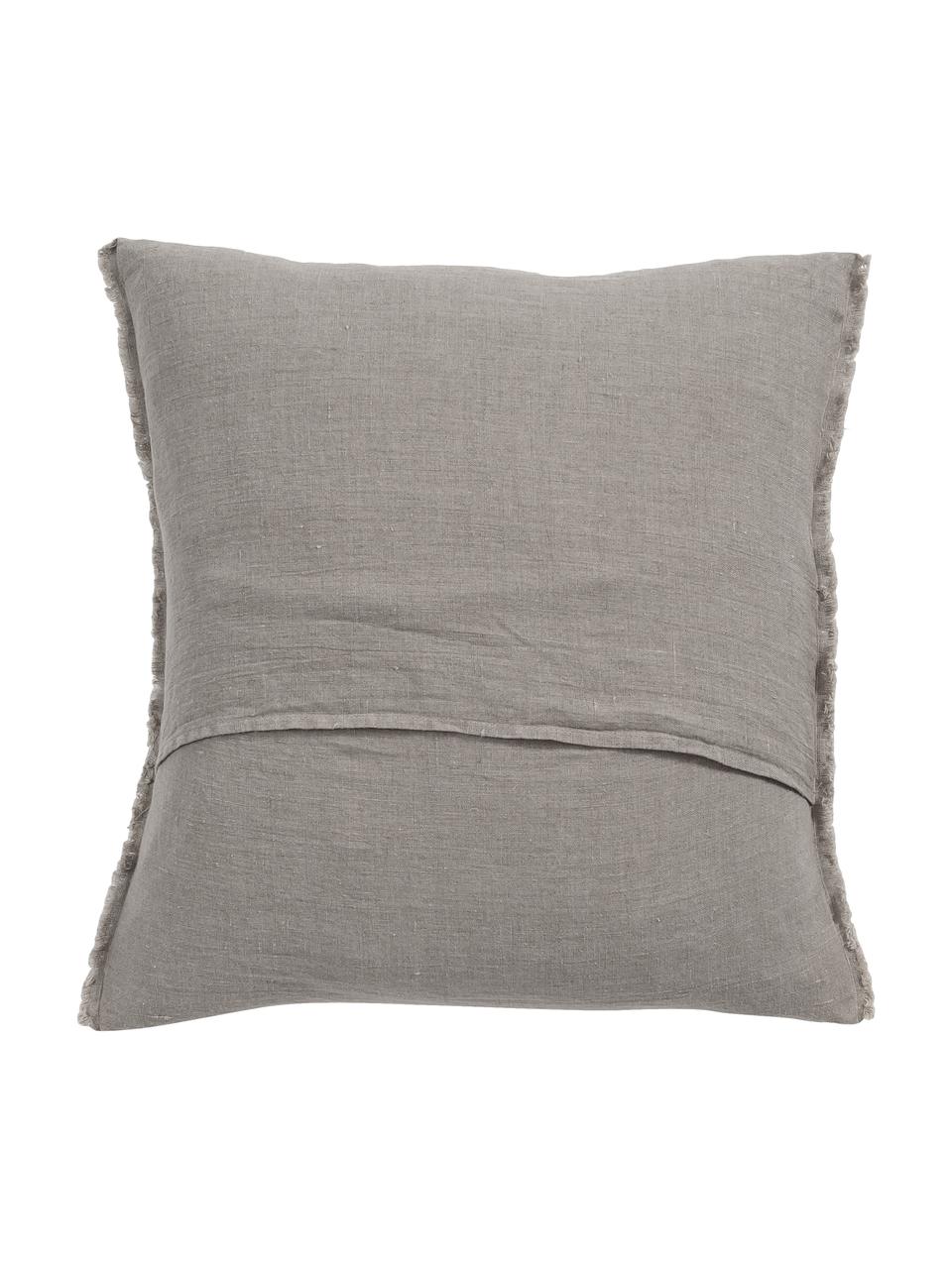 Coussin 50x50 pur lin Sunshine Fringe, Taupe