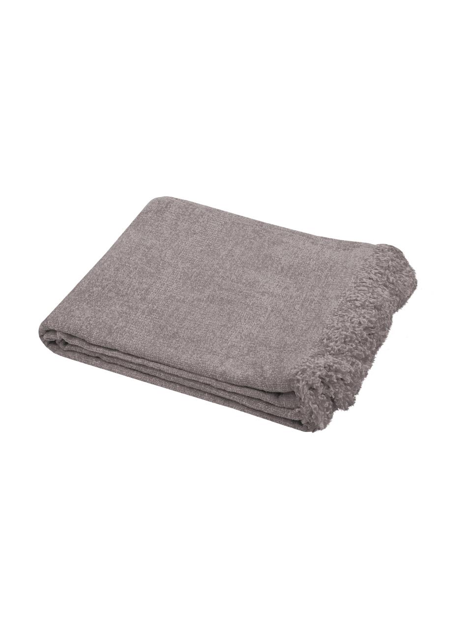 Zachte chenille plaid Chila met franjes, 100% polyester, Taupe, 125 x 150 cm