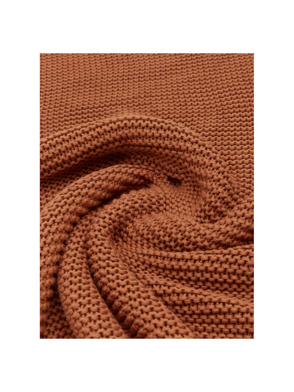 Coperta a maglia in cotone biologico rosso ruggine Adalyn, 100% cotone biologico, certificato GOTS, Rosso, Larg. 150 x Lung. 200 cm