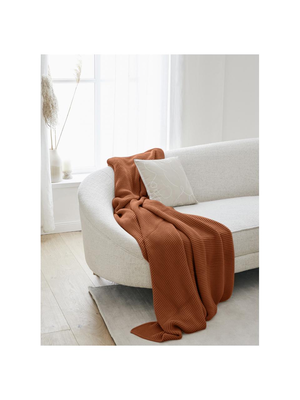 Strickdecke Adalyn, 100% Bio-Baumwolle, GOTS-zertifiziert, Rostrot, B 150 x L 200 cm
