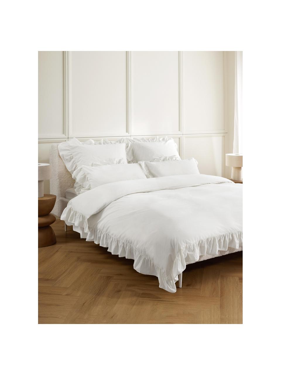 Poszewka na poduszkę z perkalu z falbanką Louane, Biały, S 40 x D 80 cm