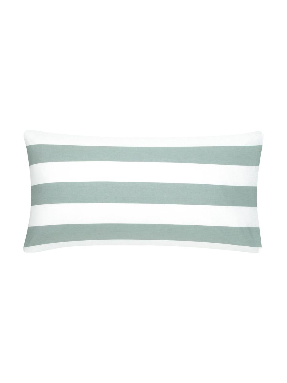 Funda de almohada doble cara de algodón a rayas Lorena, Verde salvia, blanco, An 45 x L 85 cm