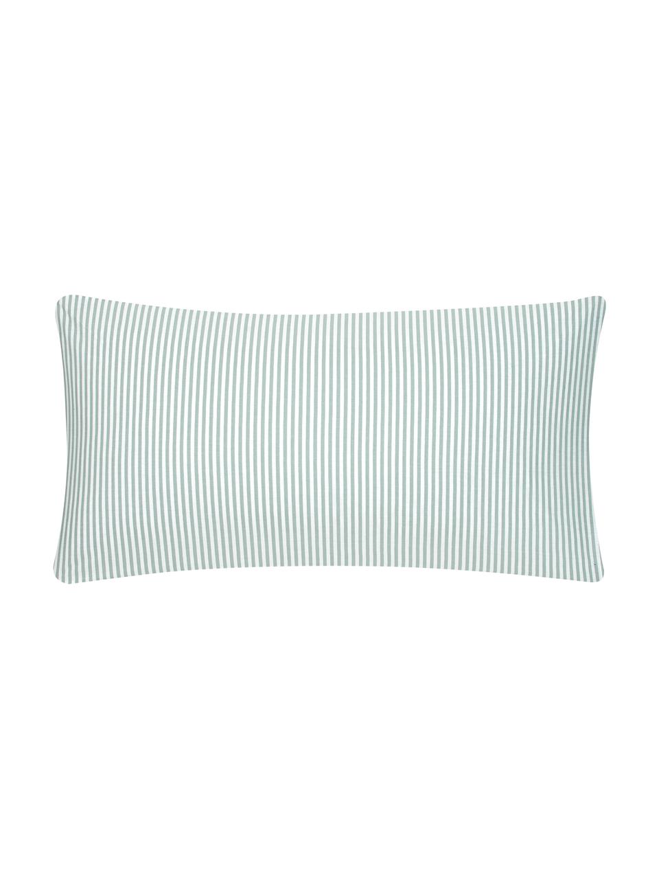 Funda de almohada doble cara de algodón a rayas Lorena, Verde salvia, blanco, An 45 x L 85 cm