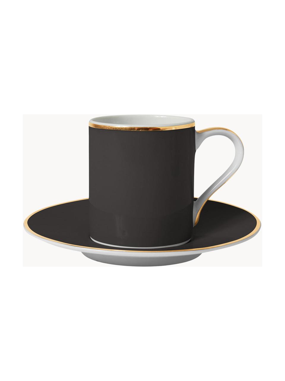 Tazas de porcelana Ginger, 2 uds., Porcelana, Negro, blanco, dorado, Ø 12 x Al 6 cm, 100 ml