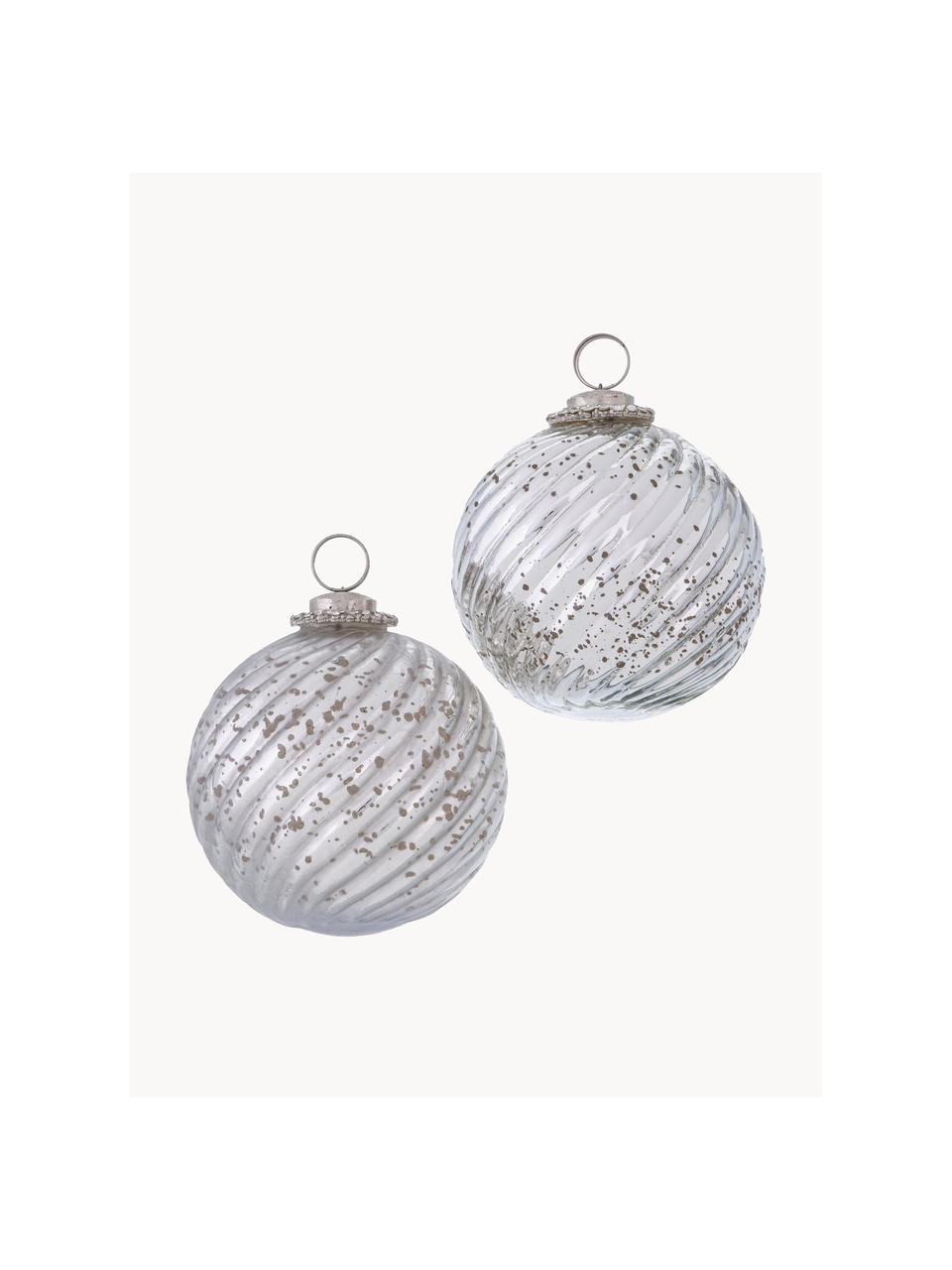 Kerstballen Hagne, set van 4, Gelakt glas, Zilverkleurig, Ø 10 x H 11 cm