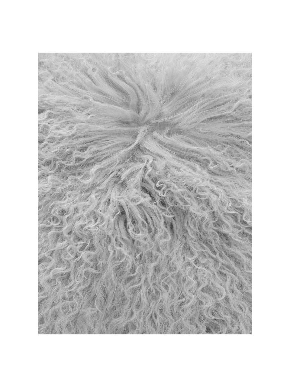 Housse de coussin rectangulaire peau d'agneau à longs poils frisés Ella, Gris clair, larg. 30 x long. 50 cm