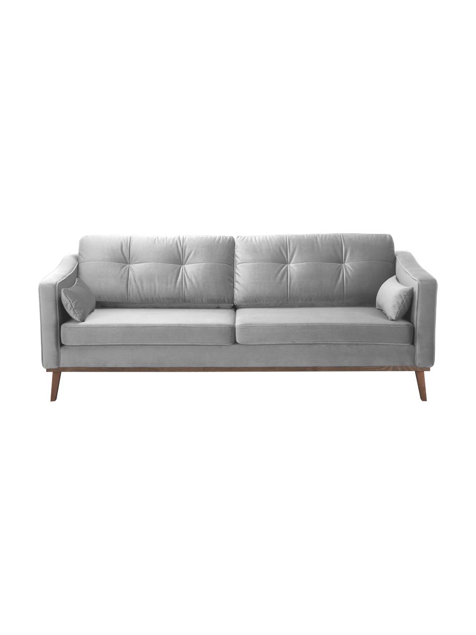 Divano 3 posti in velluto grigio Alva, Rivestimento: velluto (copertura in pol, Struttura: legno di pino massiccio, Piedini: legno massello di faggio,, Velluto grigio, Larg. 215 x Alt. 92 cm