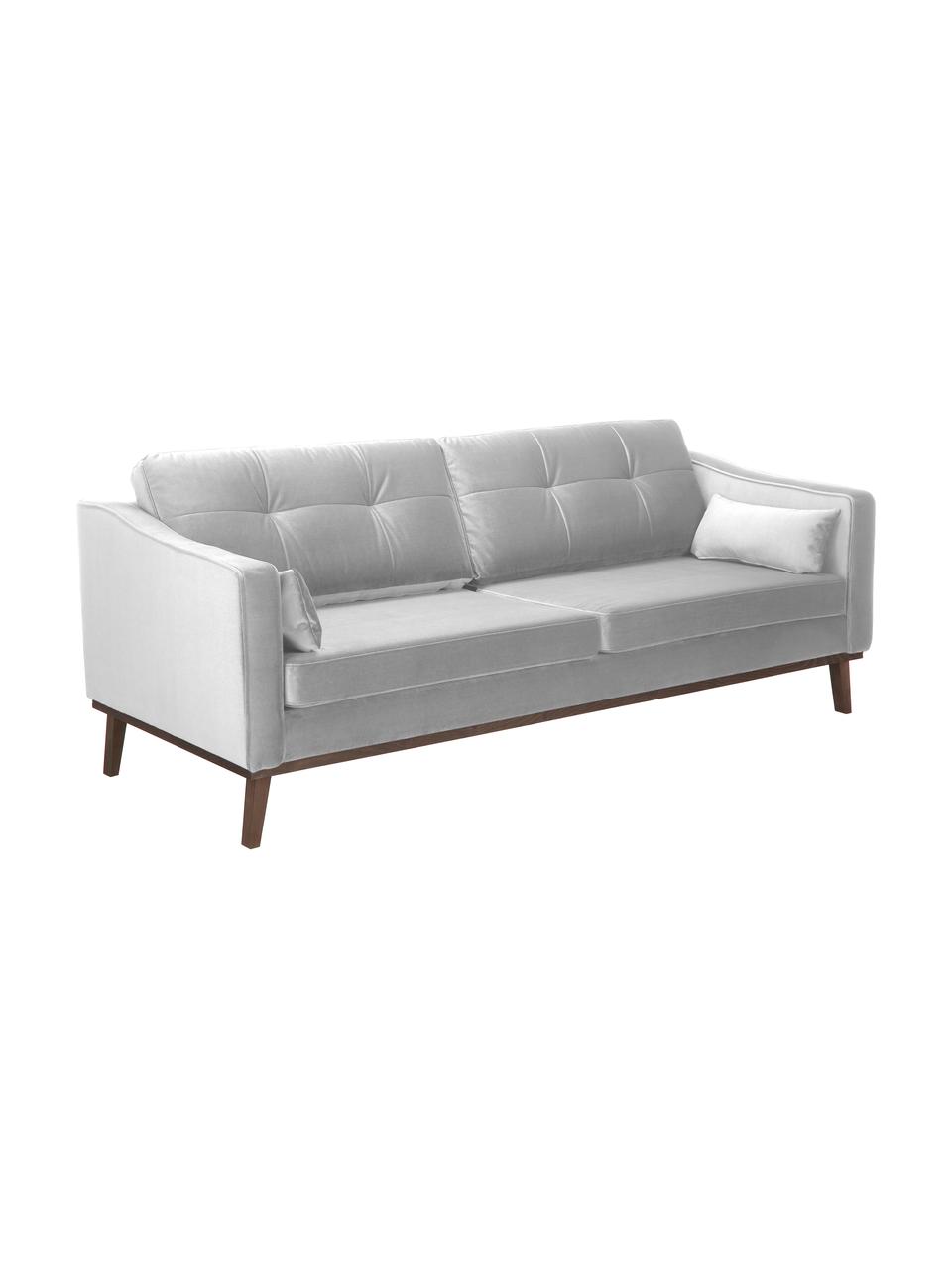 Samt-Sofa Alva (3-Sitzer) in Grau mit Buchenholz-Füssen, Bezug: Samt (Hochwertiger Polyes, Gestell: Massives Kiefernholz, Samt Grau, B 215 x T 92 cm