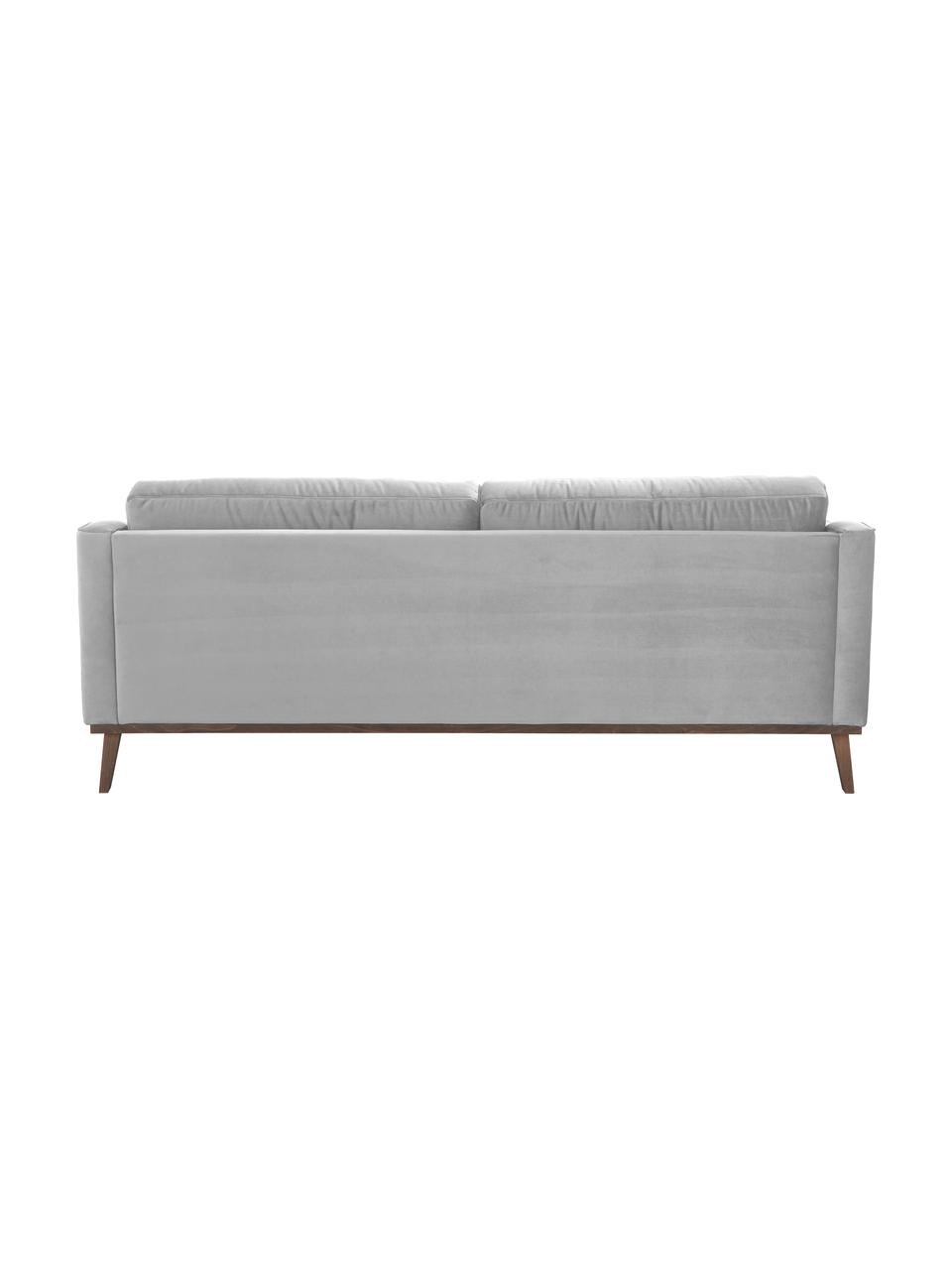 Divano 3 posti in velluto grigio Alva, Rivestimento: velluto (copertura in pol, Struttura: legno di pino massiccio, Piedini: legno massello di faggio,, Velluto grigio, Larg. 215 x Alt. 92 cm