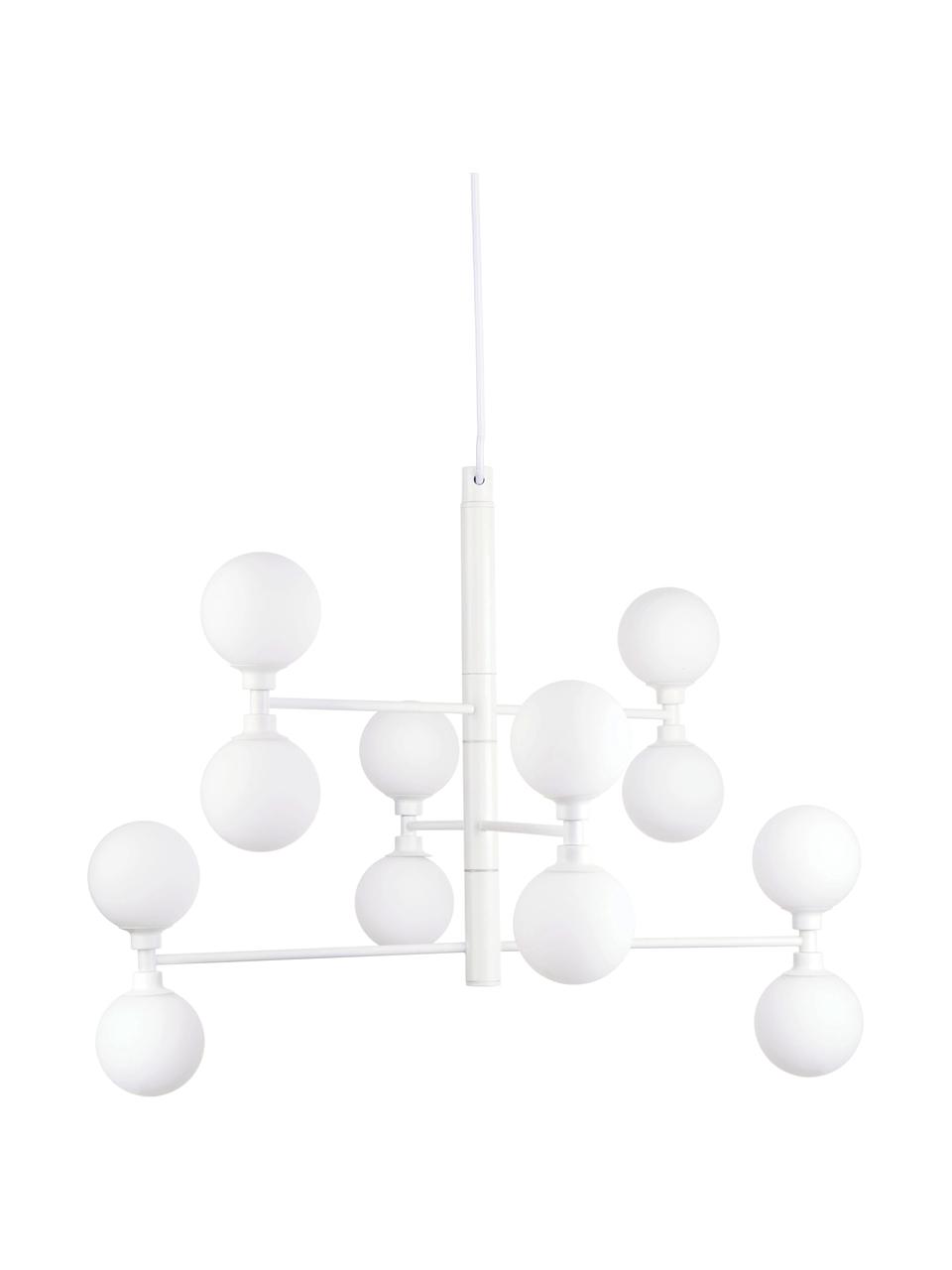Lampada a sospensione grande con sfere in vetro Grover, Baldacchino: metallo verniciato a polv, Paralume: vetro opale, Bianco, Ø 70 x Alt. 56 cm