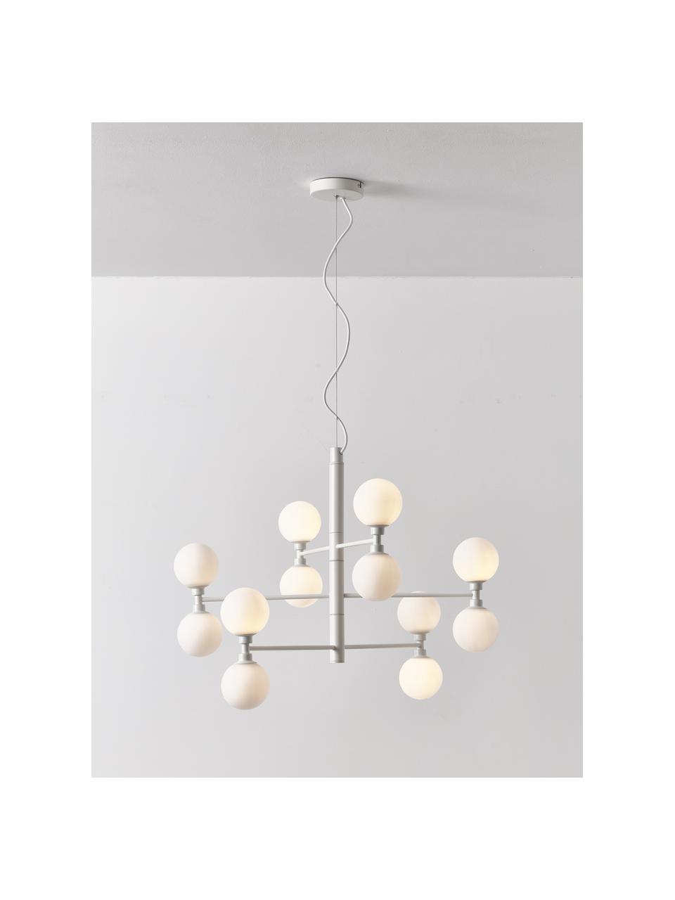 Grote hanglamp Grover met opaal glazen bollen, Wit, B 70 x H 56 cm