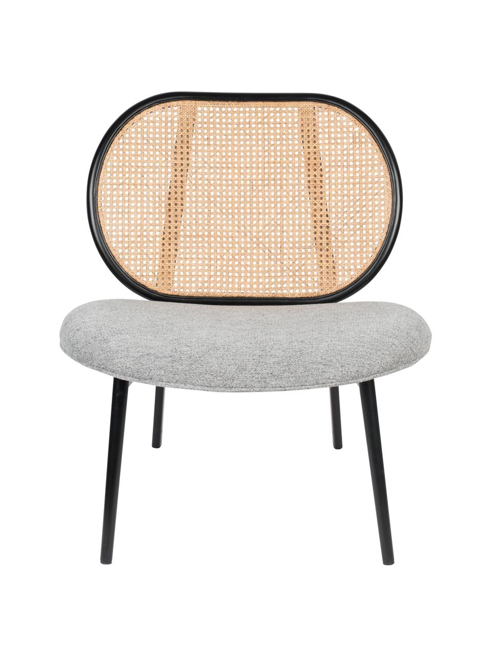 Loungesessel Spike mit Wiener Geflecht, Bezug: Polyester 100.000 Scheuer, Rückenlehne: Rattan, Buchenholz, Beine: Metall, pulverbeschichtet, Beige, Grau, B 79 x T 70 cm