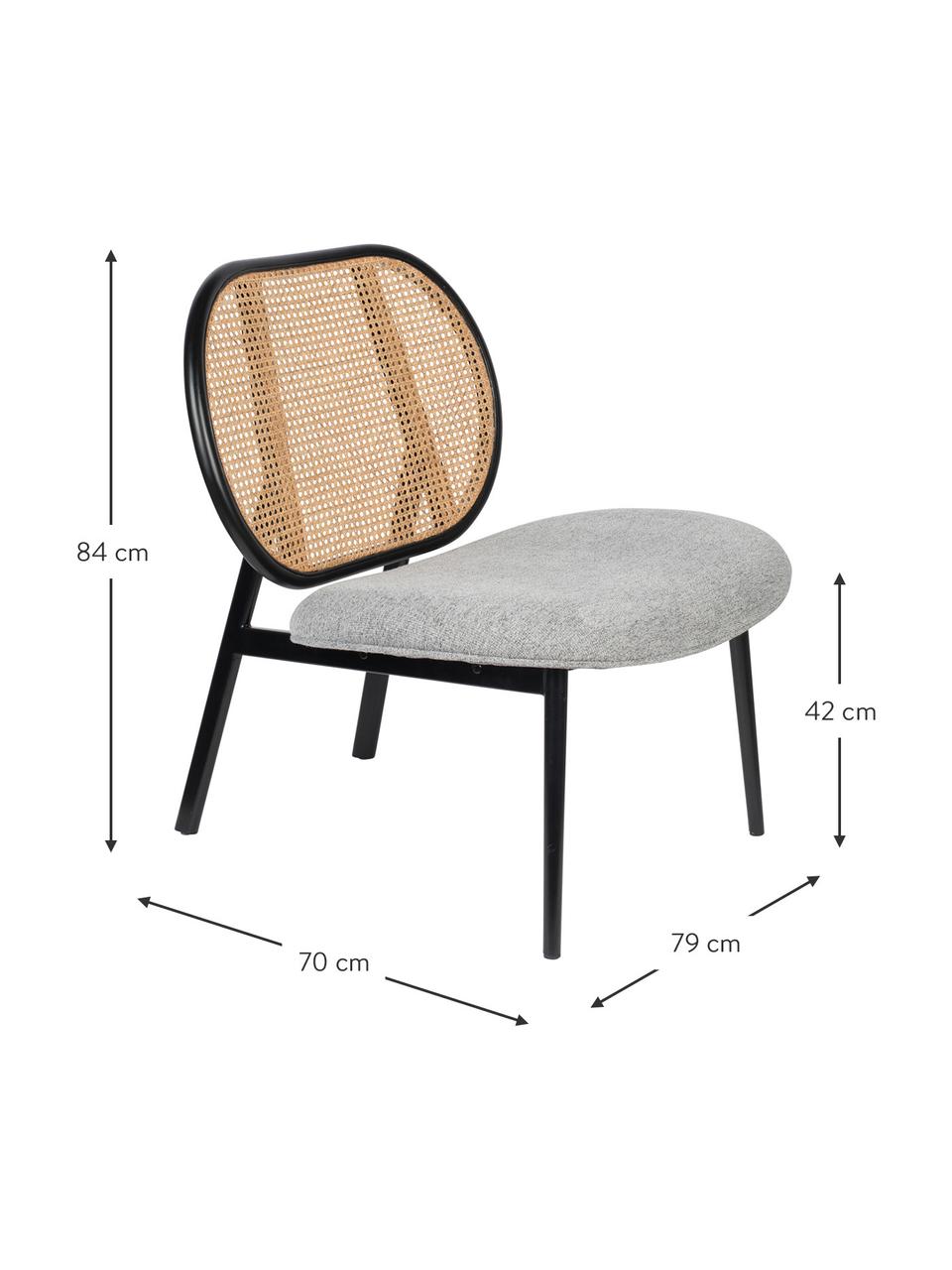 Loungefauteuil Spike met Weens vlechtwerk, Bekleding: polyester 100.000 cyclito, Poten: gepoedercoat metaal, Beige, grijs, B 79 x D 70 cm