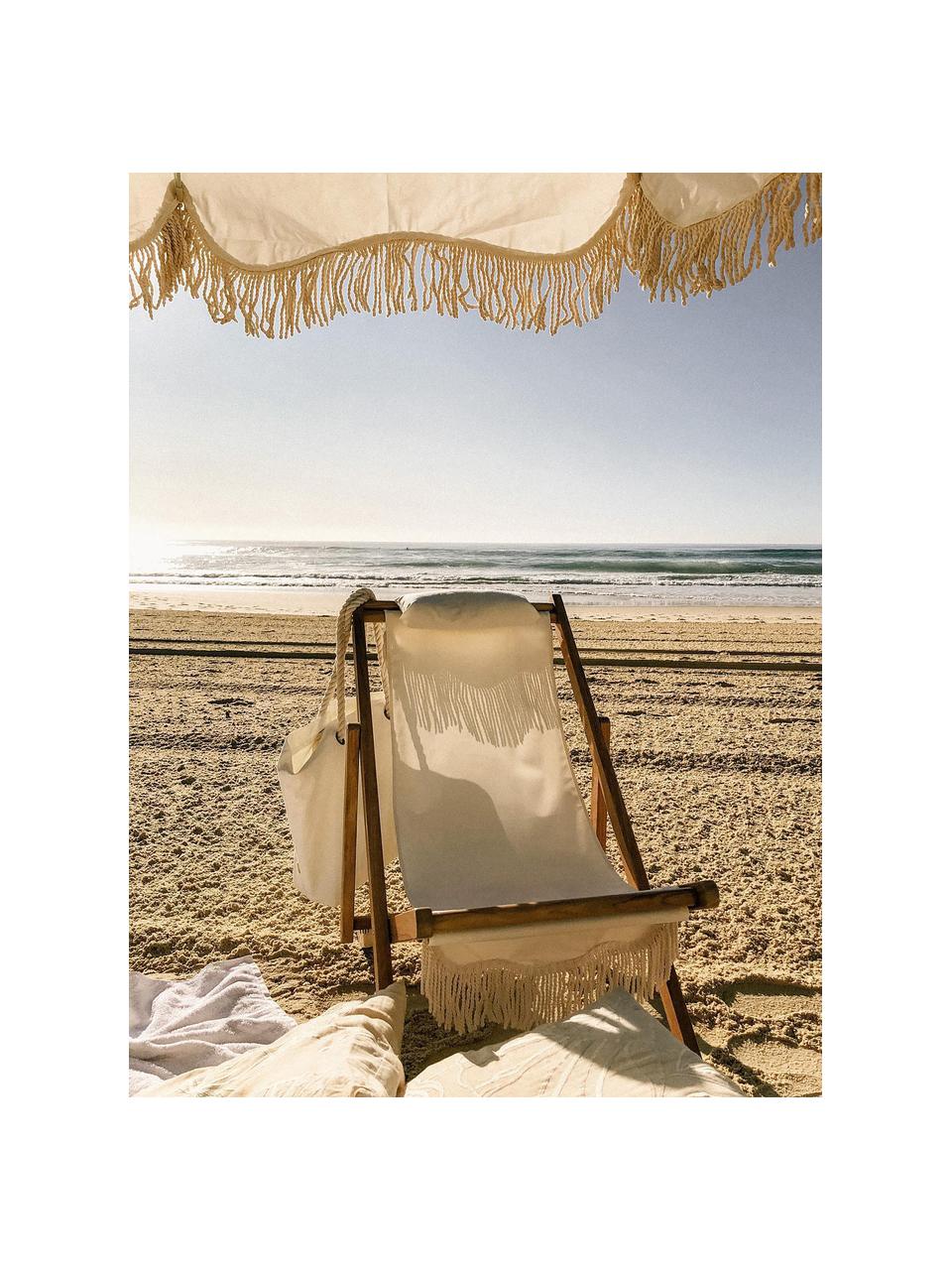 Transat pliant à franges Sling, Bois clair, blanc, larg. 59 x haut. 79 cm
