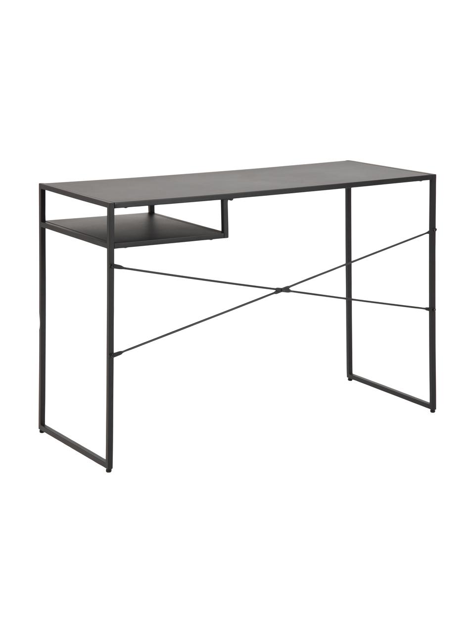 Kovový psací stůl s poličkou Neptun, Potažený kov, Černá, Š 110 cm, H 45 cm