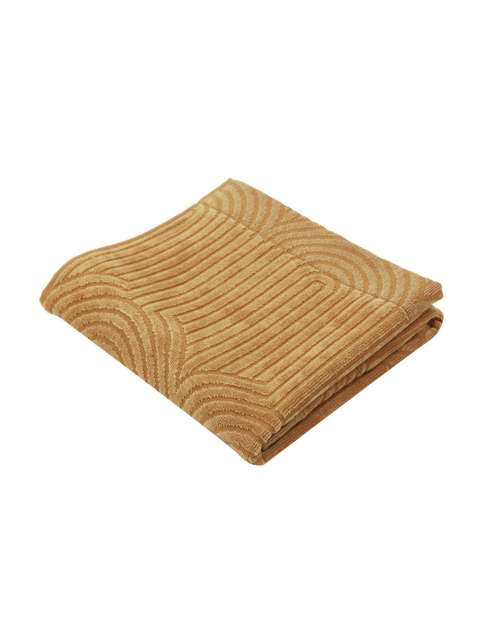 Handdoek Janet in verschillende groottes met grafisch reliëfpatroon, 100% katoen, Mosterdgeel, Douchehanddoek, B 70 cm x L 140 cm