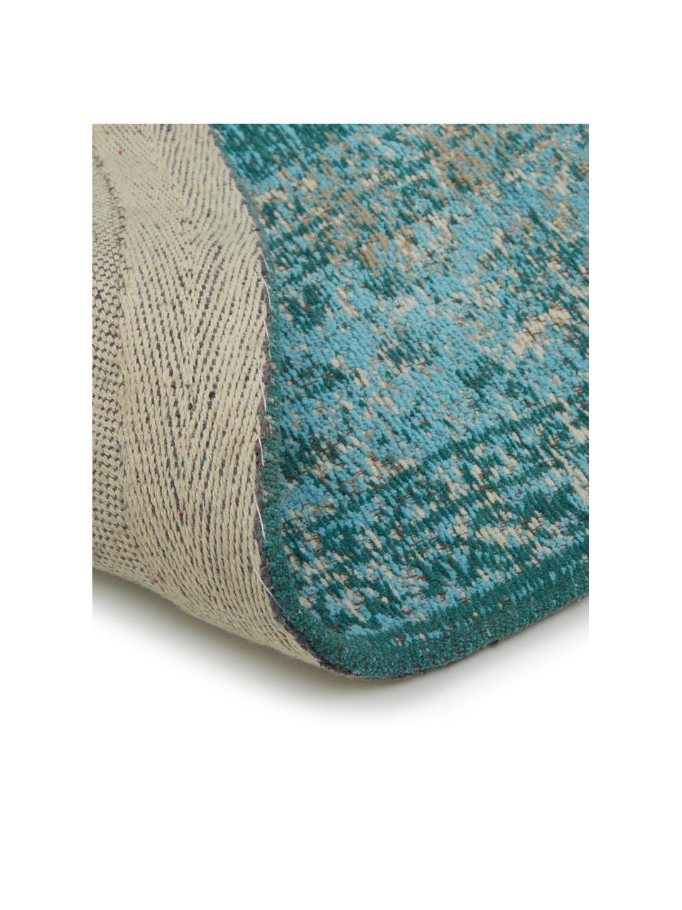 Okrągły dywan szenilowy w stylu vintage Palermo, Turkusowy, jasny niebieski, kremowy, Ø 200 cm (Rozmiar L)