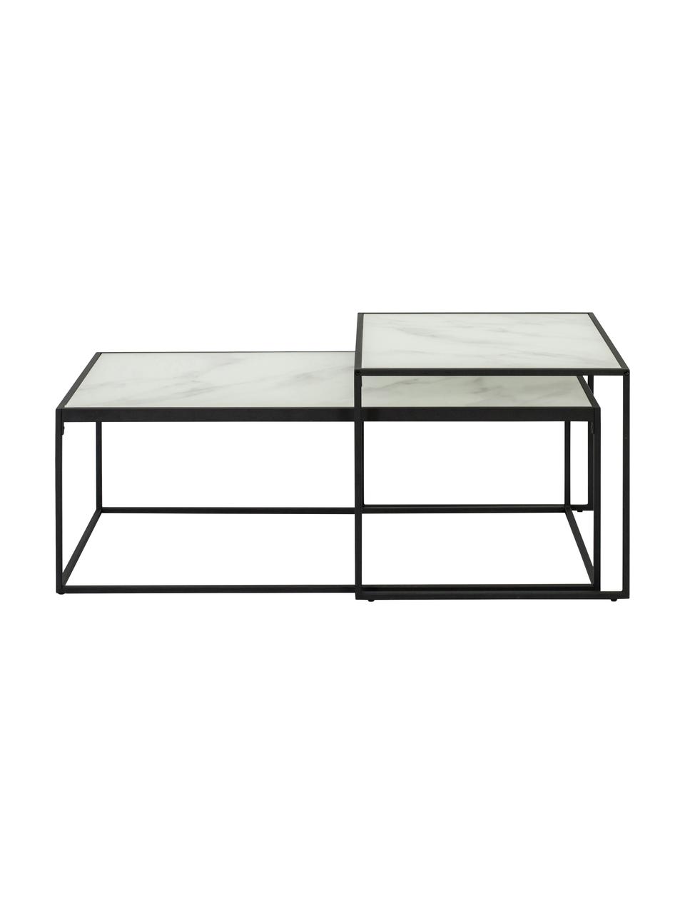 Set de mesas de centro Bolton, 2 pzas., tablero de cristal, Tablero: vidrio, laminado, Estructura: metal con pintura en polv, Blanco, Set de diferentes tamaños