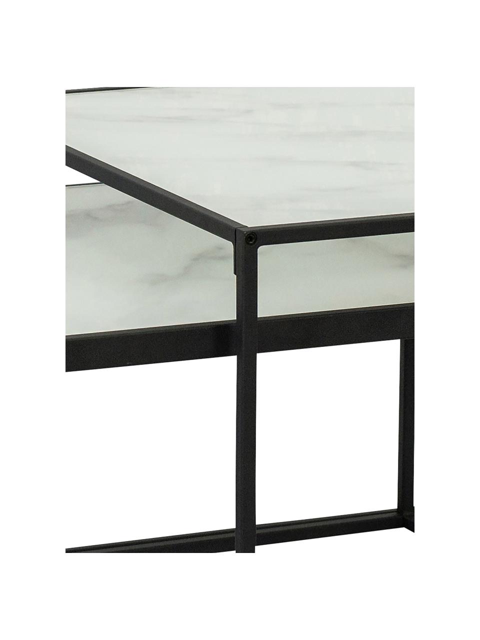 Set 2 tavolini da salotto effetto marmo Bolton, Struttura: metallo verniciato a polv, Bianco, nero, Set in varie misure