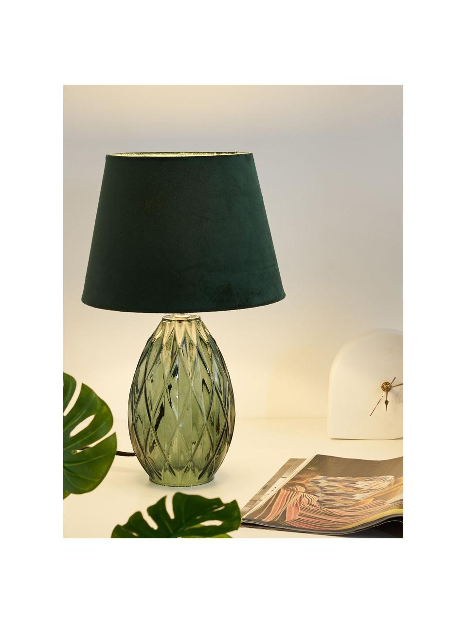 Lampada da comodino con base in vetro Crystal Velvet, Paralume: velluto, Verde, Ø 25 x Alt. 41 cm