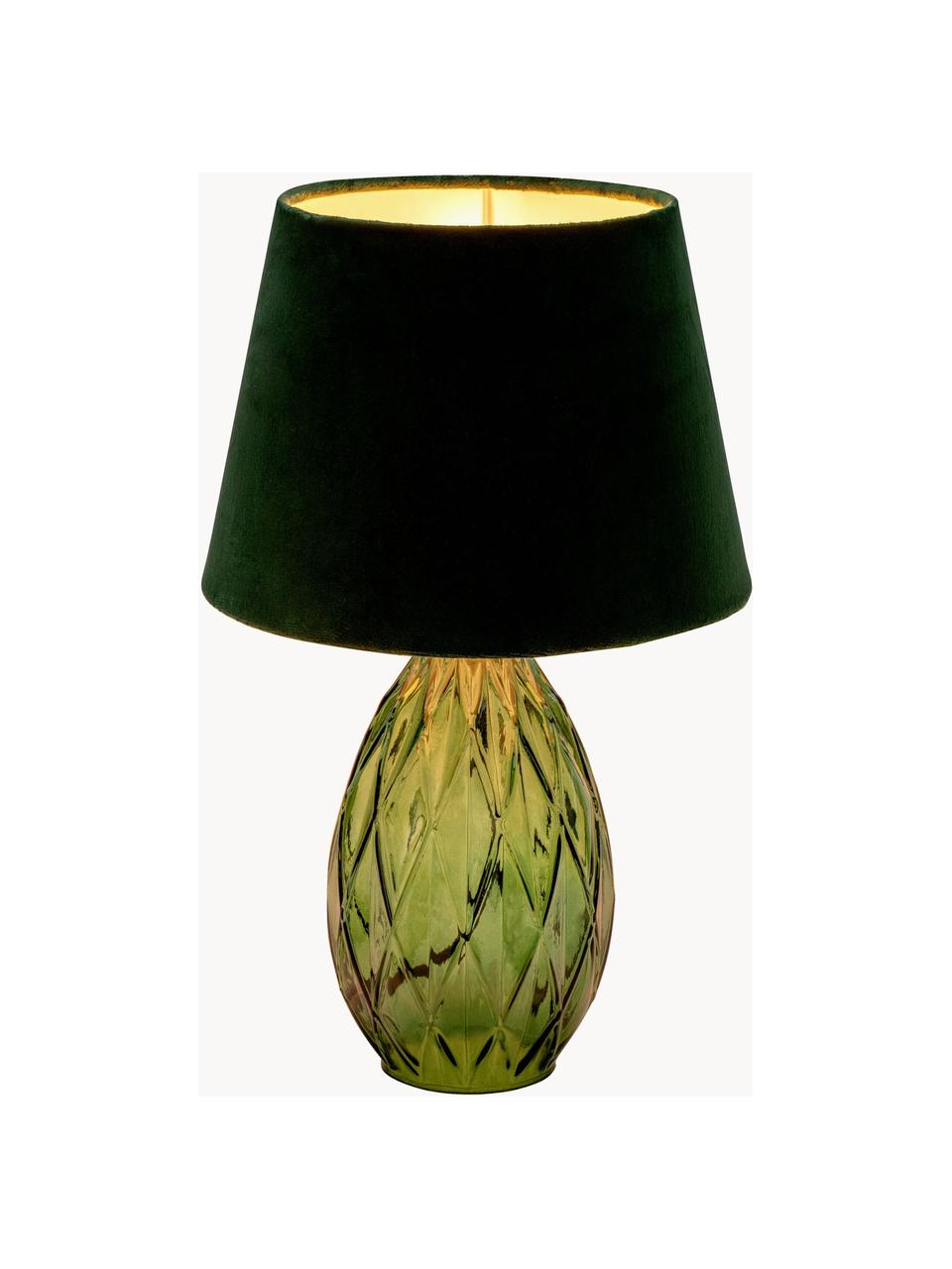 Lampada da comodino con base in vetro Crystal Velvet, Paralume: velluto, Verde, Ø 25 x Alt. 41 cm