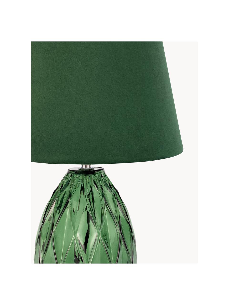 Lampada da comodino con base in vetro Crystal Velvet, Paralume: velluto, Verde, Ø 25 x Alt. 41 cm