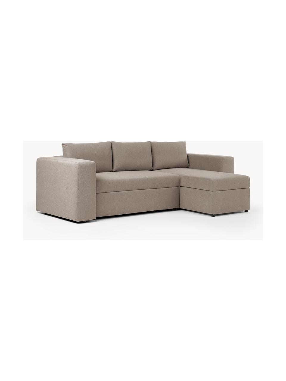 Sofa rozkładana z miejscem do przechowywania Noah (3-osobowa), Tapicerka: poliester Dzięki tkaninie, Nogi: tworzywo sztuczne, Brązowa tkanina, S 269 x G 160 cm, lewostronna