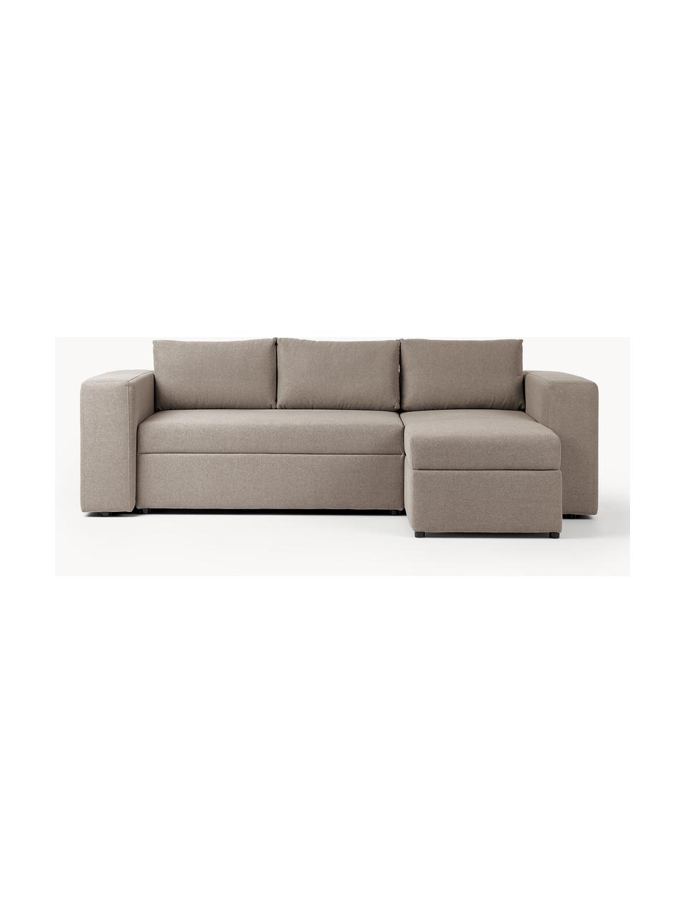 Schlafsofa Noah (3-Sitzer) mit Stauraum, Bezug: Polyester Der strapazierf, Gestell: Massives Buchennholz, FSC, Webstoff Greige, B 269 x T 160 cm, Eckteil links