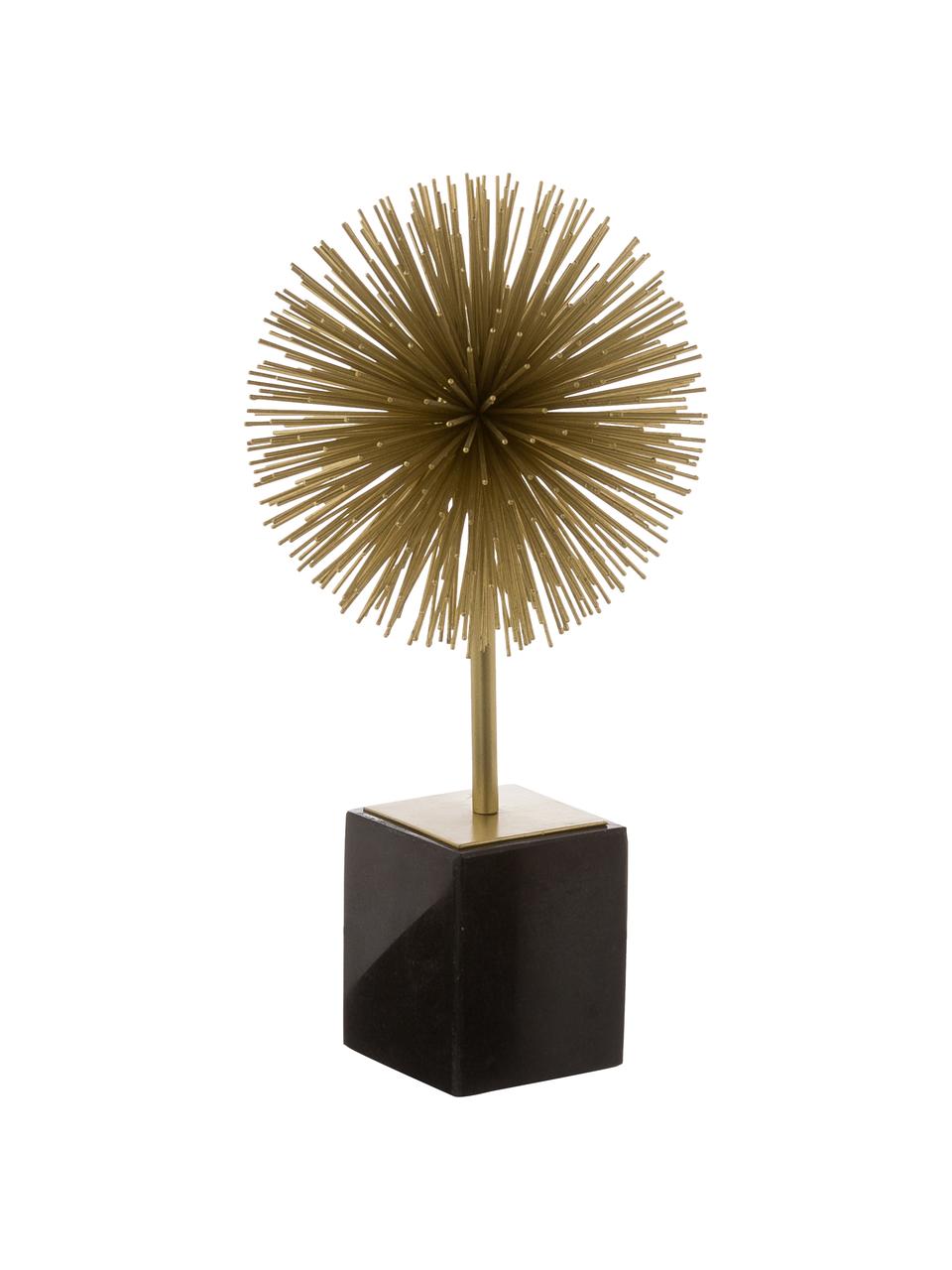 Decoratief object Marball met marmeren voet, Object: metaal, Voet: marmer, Onderzijde: vilt, Goudkleurig, zwart marmer, Ø 15 x H 30 cm