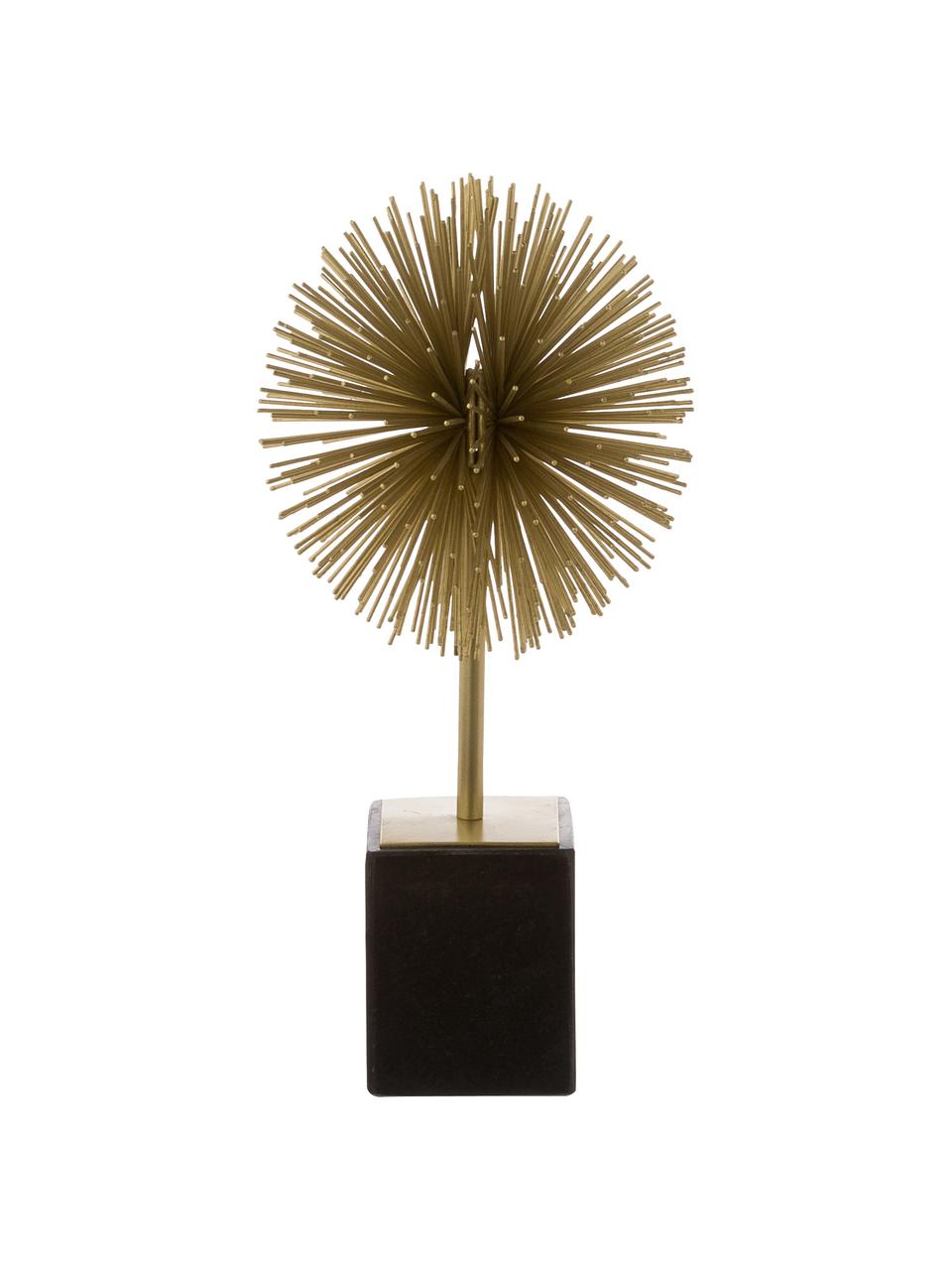 Decoratief object Marball met marmeren voet, Object: metaal, Voet: marmer, Onderzijde: vilt, Goudkleurig, zwart marmer, Ø 15 x H 30 cm