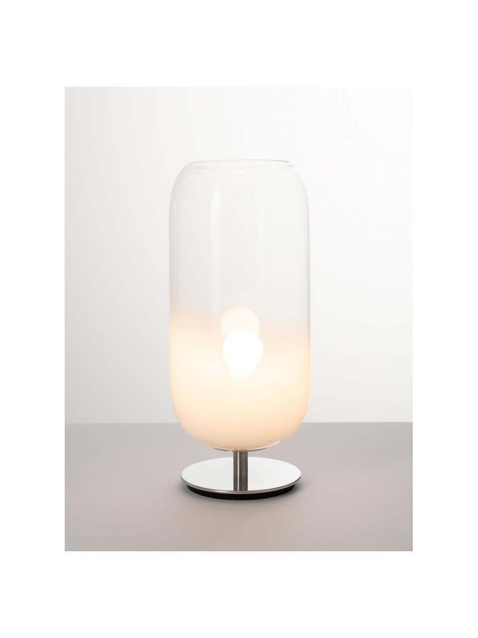 Mondgeblazen tafellamp Gople, verschillende formaten, Lampenkap: mondgeblazen glas, Wit, zilverkleurig, Ø 21 x H 49 cm