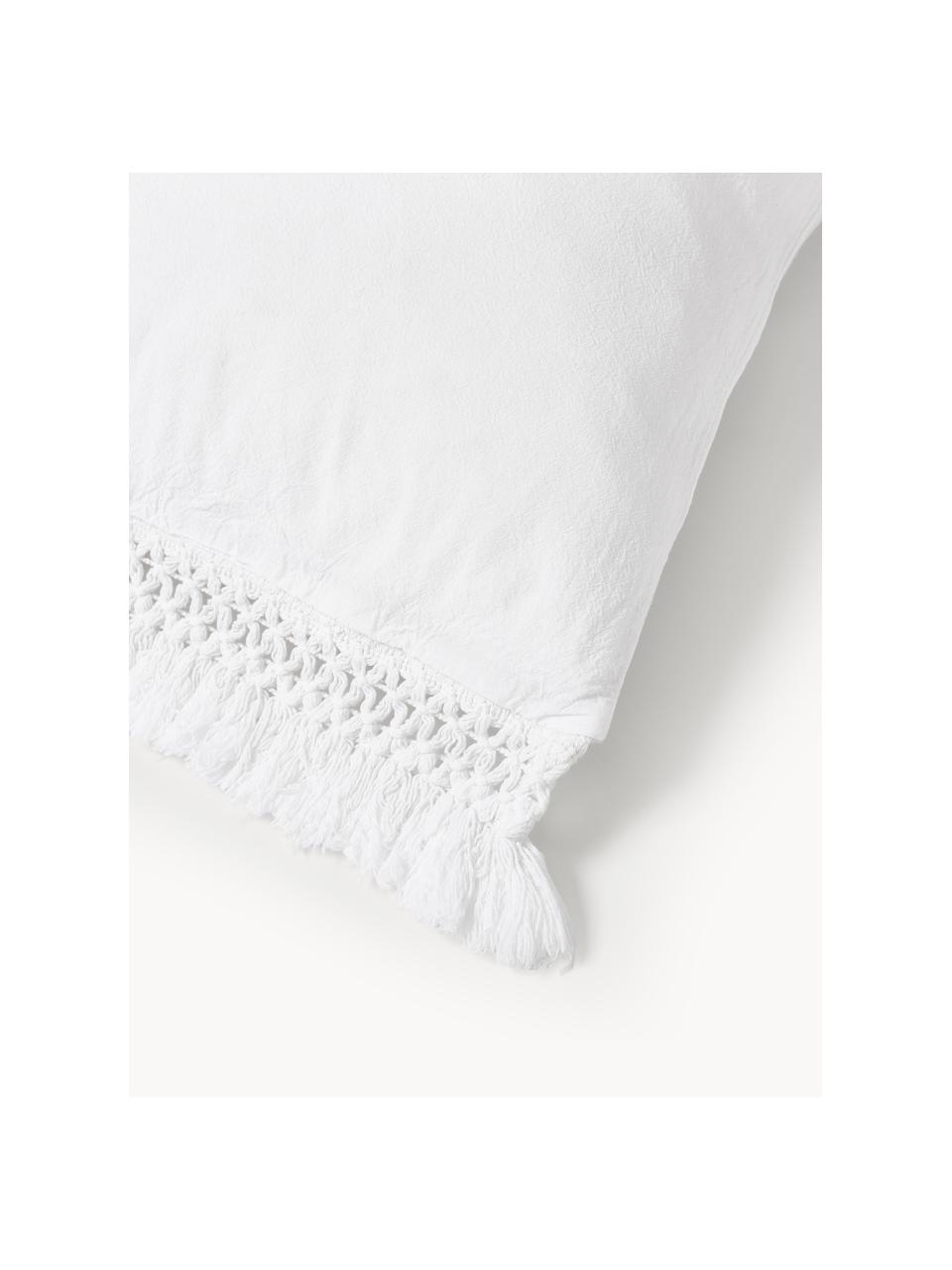 Taie d'oreiller en percale de coton à franges Abra, Blanc crème, larg. 50 x long. 70 cm