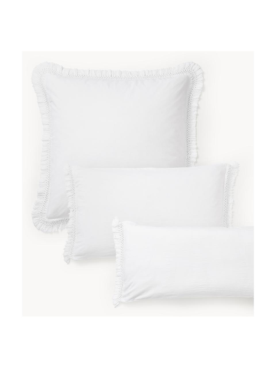 Taie d'oreiller en percale de coton à franges Abra, Blanc crème, larg. 50 x long. 70 cm