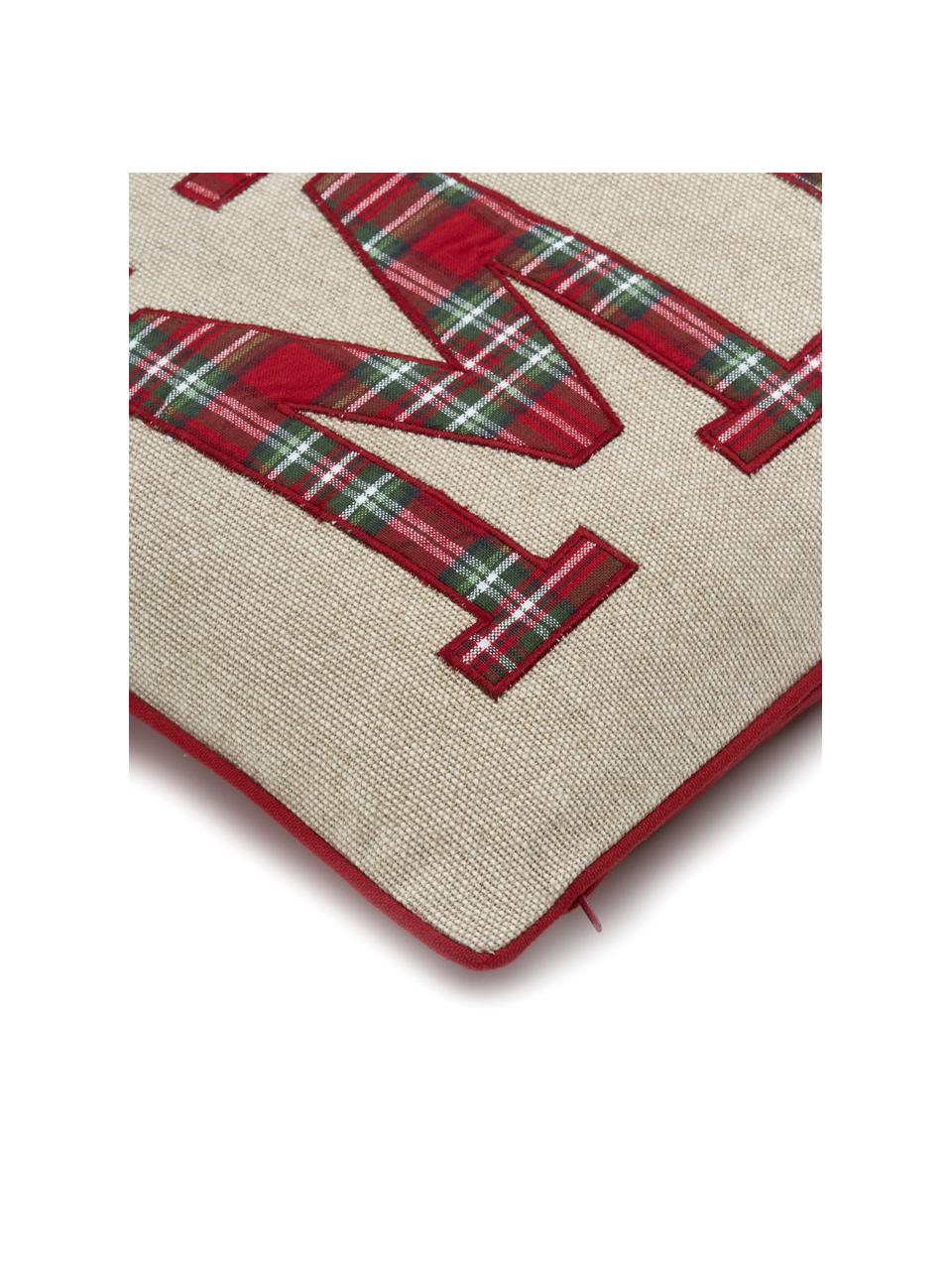 Housse de coussin 45x45 Noël Wreath, Beige, rouge, vert; bordure passepoilée : rouge