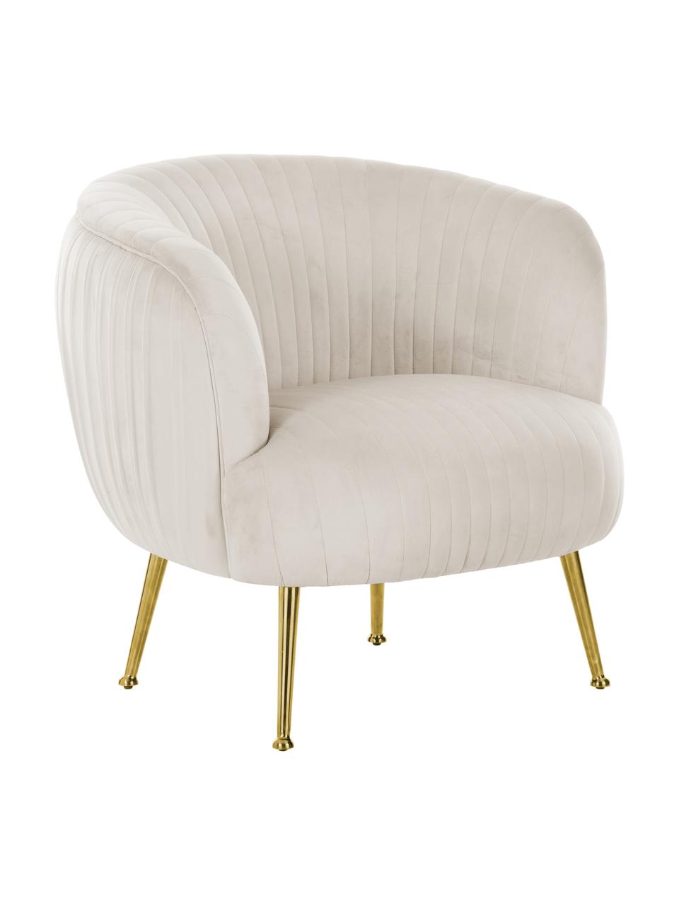 Fluwelen fauteuil Cara in beige, Bekleding: fluweel (polyester), Frame: massief berkenhout, spaan, Poten: gecoat metaal, Fluweel beige, 81 x 78 cm