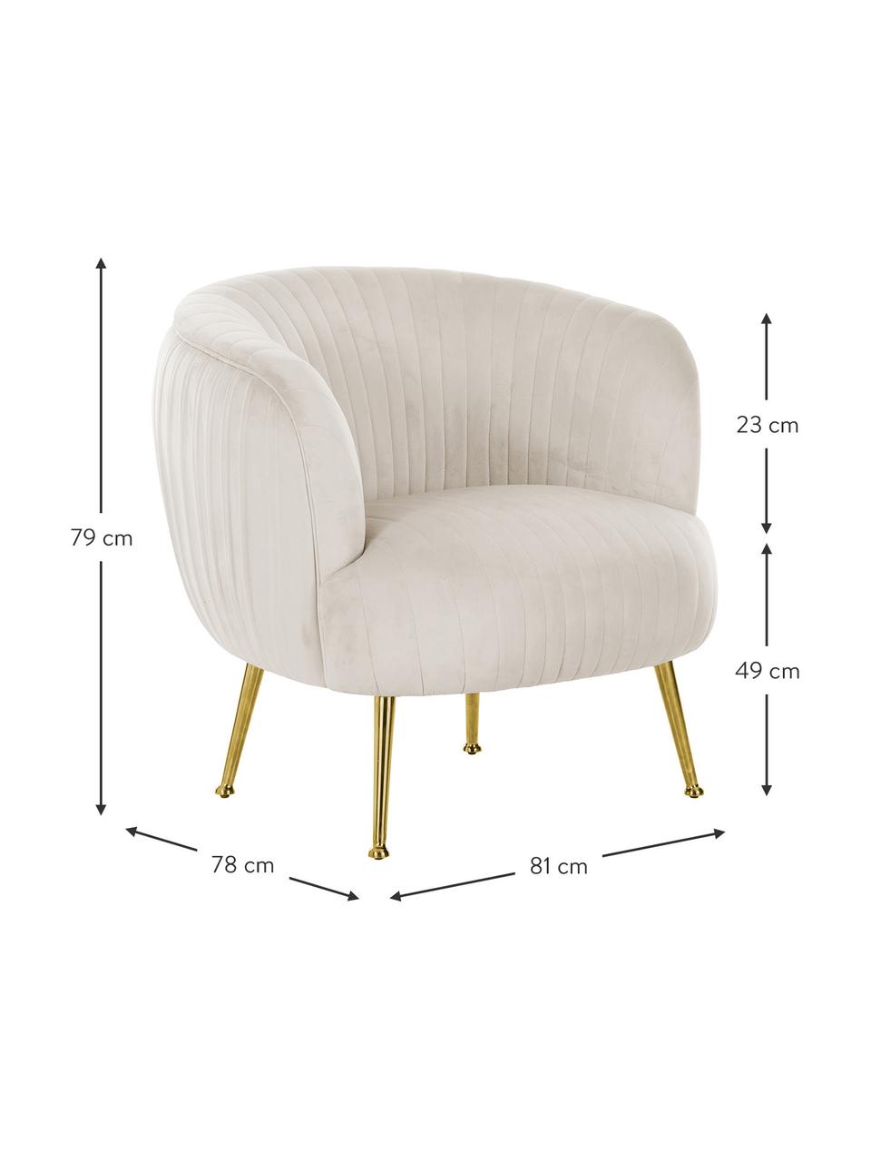 Fluwelen fauteuil Cara in beige, Bekleding: fluweel (polyester), Frame: massief berkenhout, spaan, Poten: gecoat metaal, Fluweel beige, 81 x 78 cm