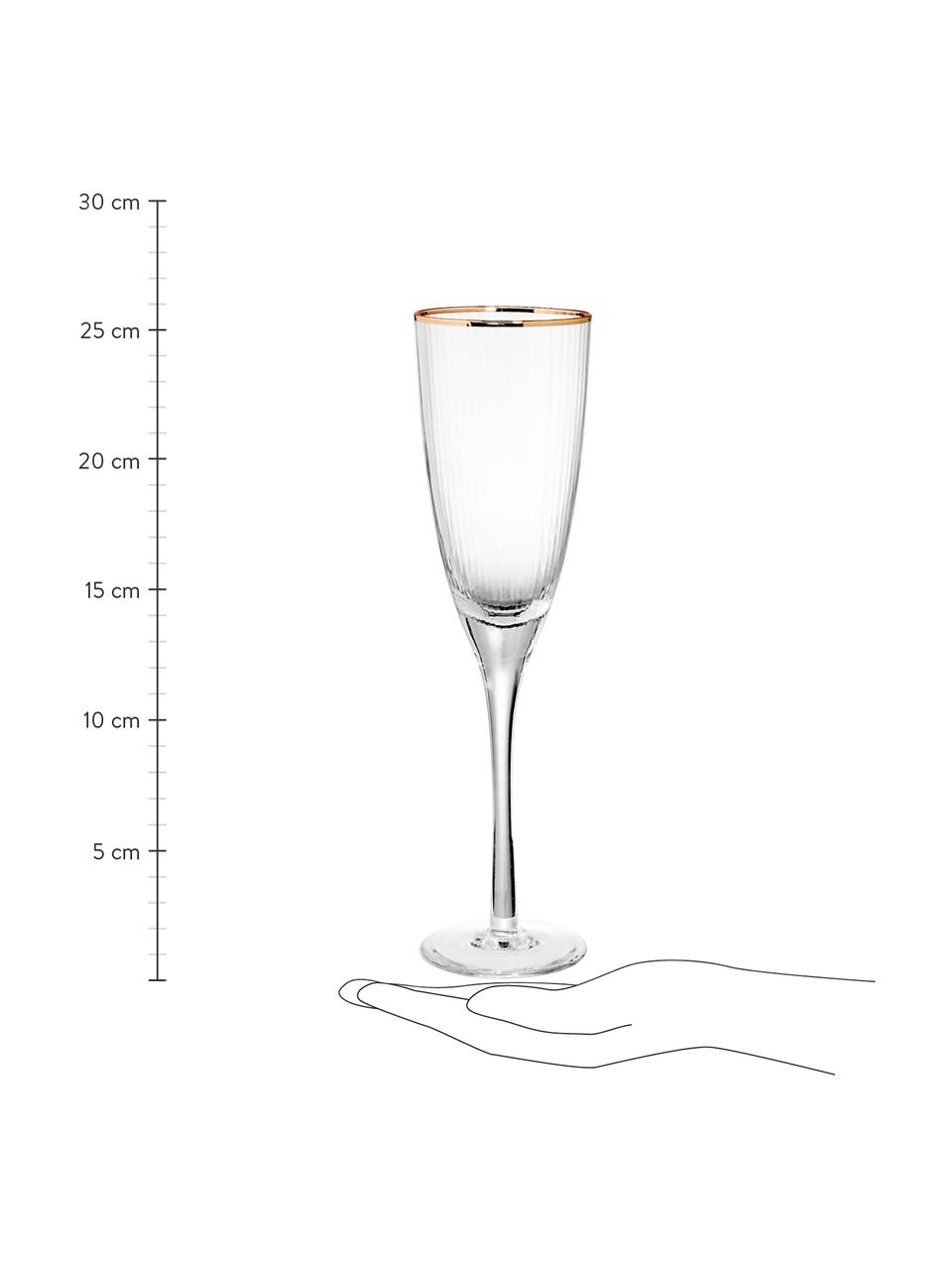Flûte à champagne à bord doré Golden Twenties, 4 pièces, Verre, Transparent, Ø 7 x haut. 26 cm, 250 ml