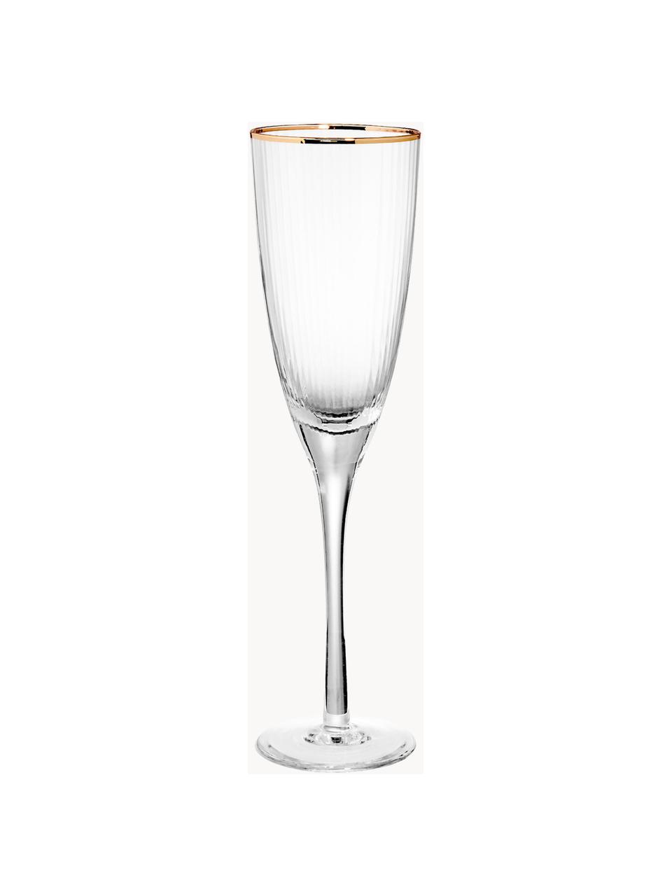 Champagneglazen Golden Twenties, 4 stuks, Glas, Transparant, goudkleurig, Ø 7 x H 26 cm, 250 ml