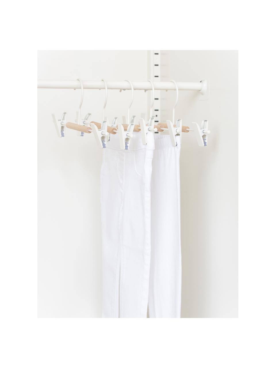 Wieszak na ubrania Kids Clip, 5 szt., Drewno naturalne, stal malowana proszkowo, Biały, S 25 x W 12 cm