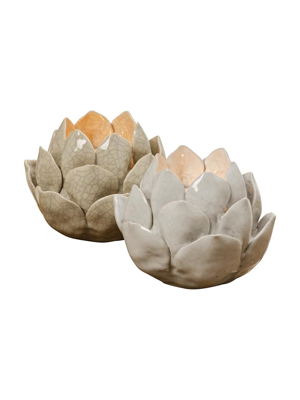 Set de portavelas de gres Maleva, 2 pzas., Gres, Tonos beige, Ø 13 x Al 10 cm