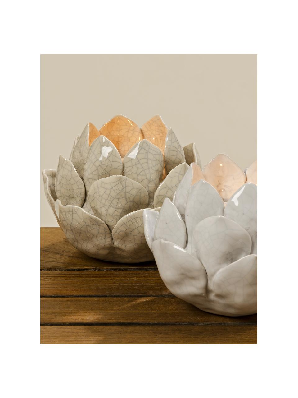 Set de portavelas de gres Maleva, 2 pzas., Gres, Tonos beige, Ø 13 x Al 10 cm