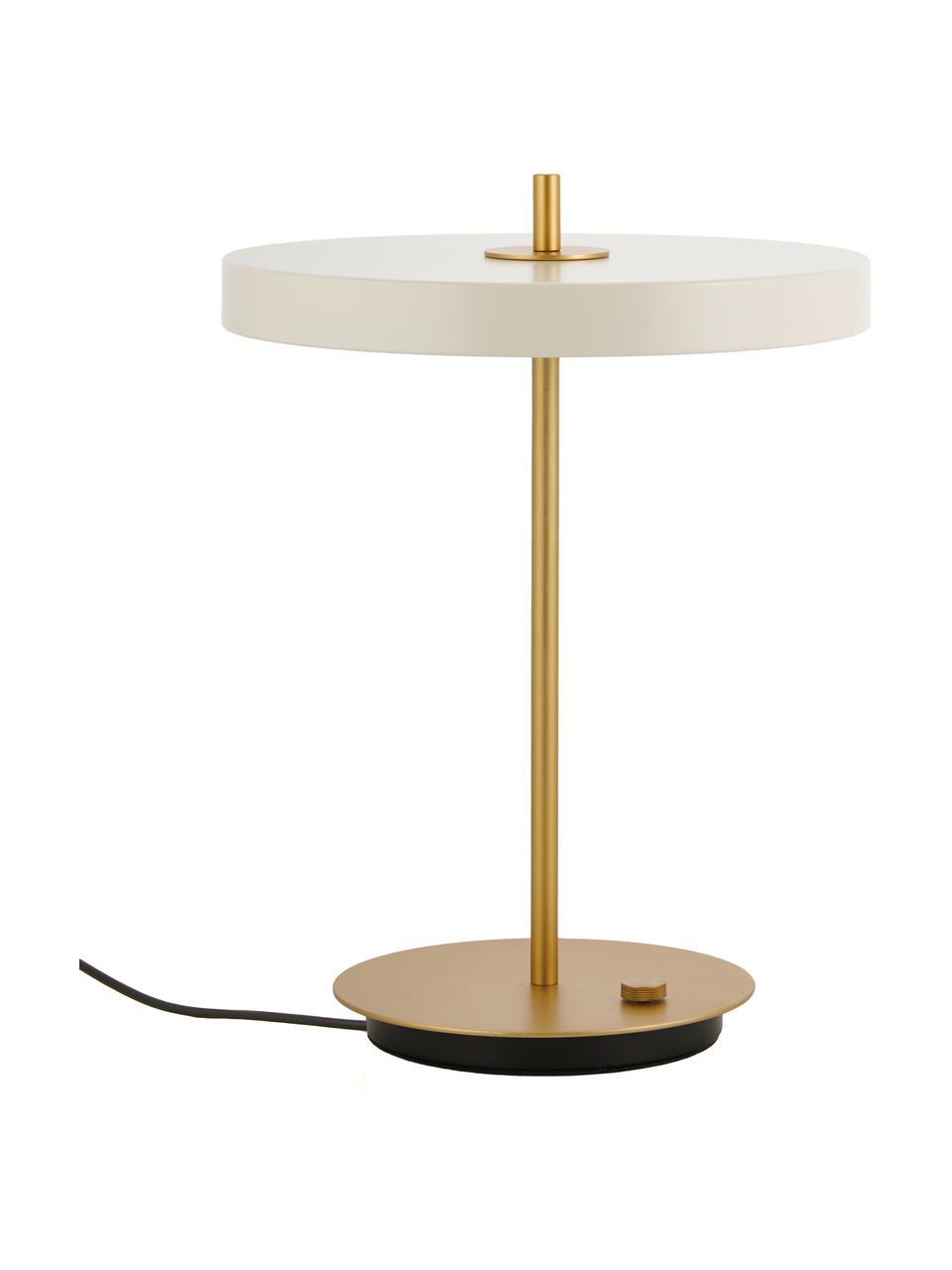 Lampada da tavolo a LED dimmerabile Asteria, Paralume: alluminio, verniciato, Base della lampada: acciaio verniciato, Bianco crema, dorato, Ø 31 x Alt. 42 cm