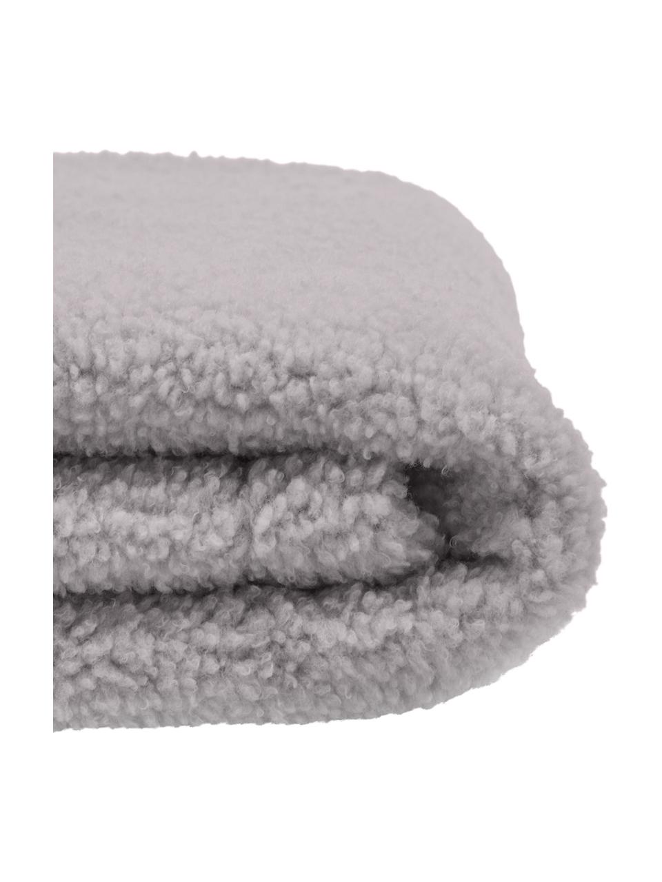 Plaid in teddy grigio chiaro Mille, Retro: 100% poliestere, Grigio chiaro, Larg. 150 x Lung. 200 cm
