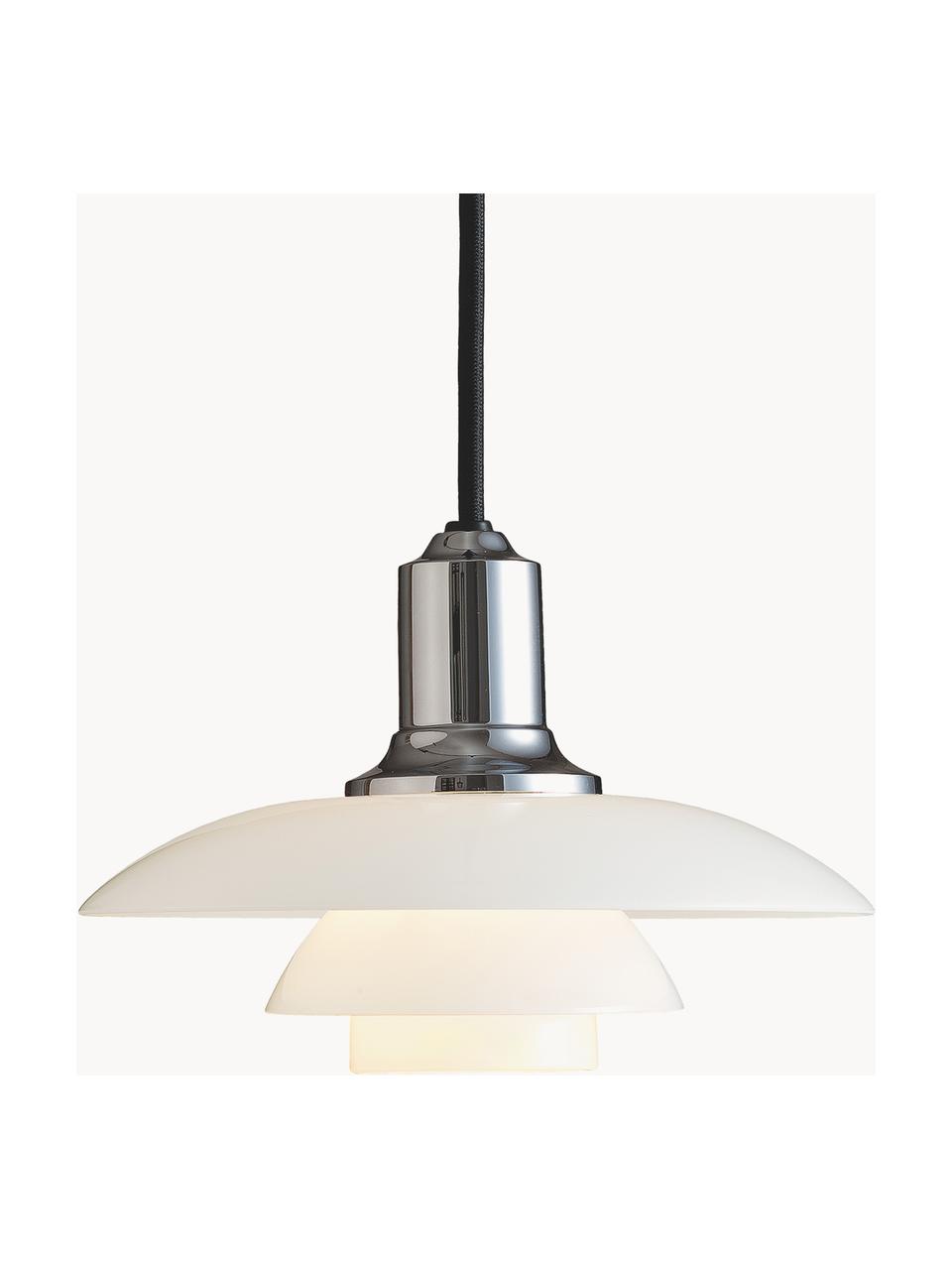 Kleine hanglamp PH 2/1, mondgeblazen, Lampenkap: opaalglas, mondgeblazen, Zilverkleurig, wit, Ø 20 x H 14 cm