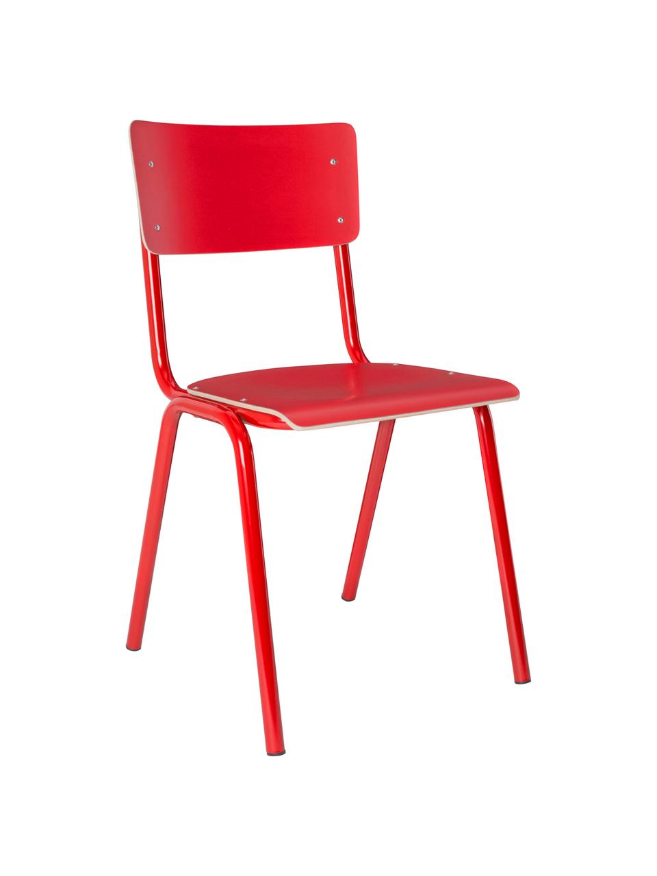 Sedia da pranzo Back to School, Gambe: metallo verniciato a polv, Rosso, Larg. 43 x Prof. 49 cm