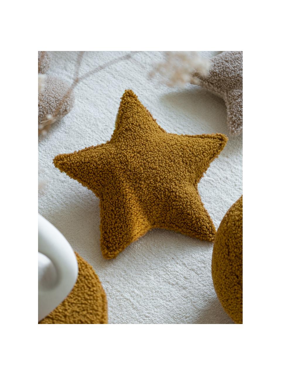 Coussin moelleux en peluche Star, Jaune moutarde, larg. 37 x long. 40 cm