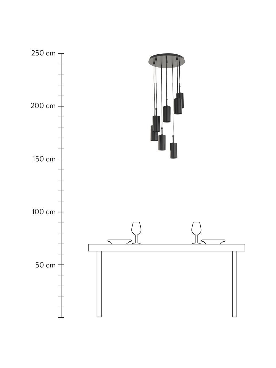 Cluster hanglamp Arvo, Lampenkap: gepoedercoat metaal, Baldakijn: gepoedercoat metaal, Zwart, Ø 38 x H 120 cm